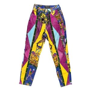 Vintage 90s Versace Jeans Couture All Over Print Clown Corduroy Pants Womens 26